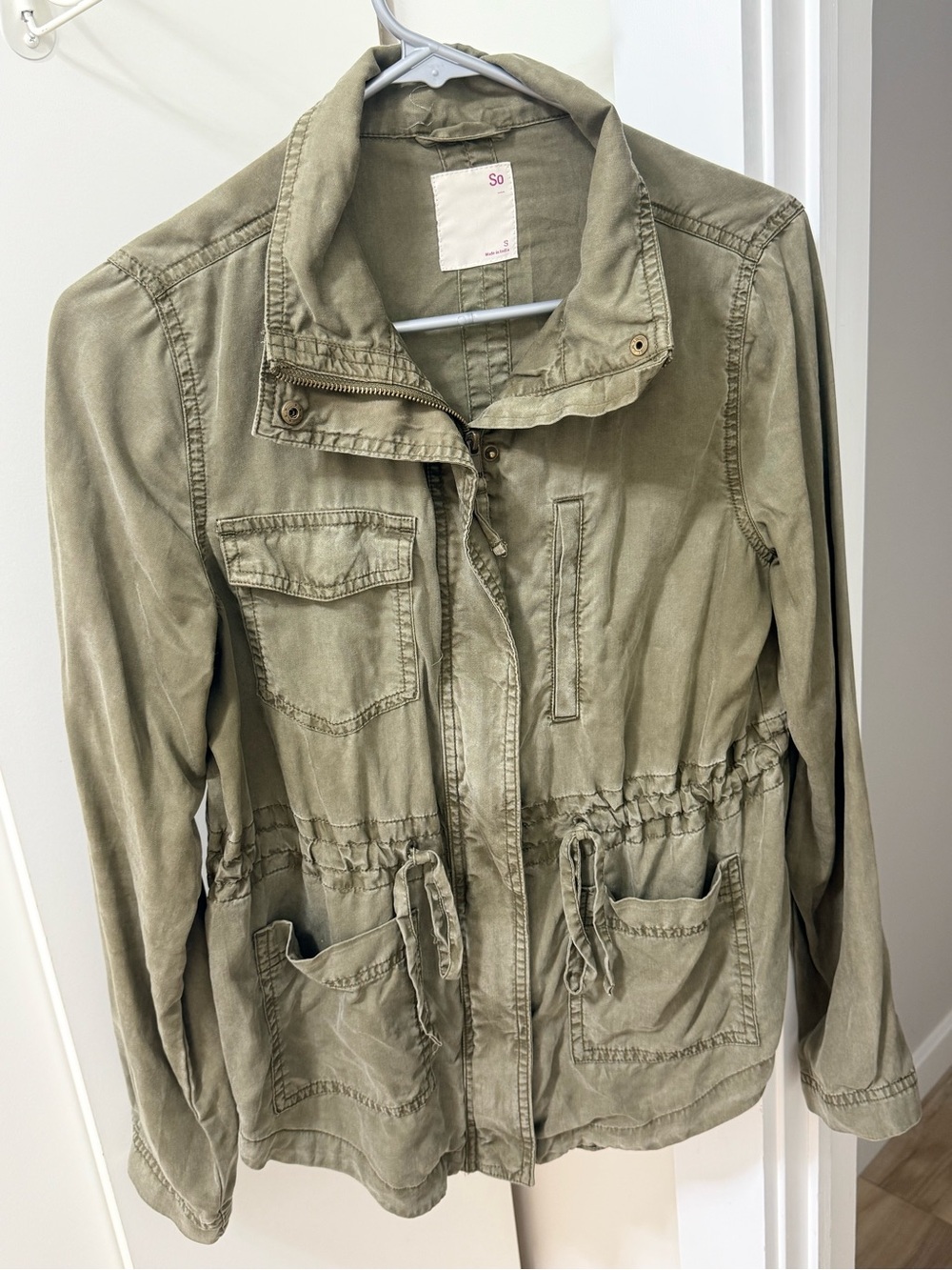 SO Olive Green Utility Jacket with Drawstring Waist